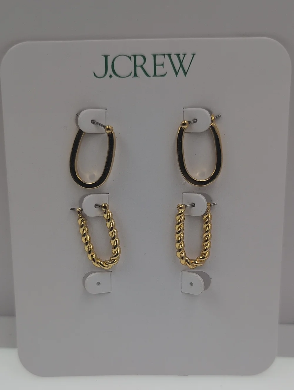 NWT J.Crew Sculptural Gold Oval Hoop Earrings Set of 2 | Smooth & Twisted 0106